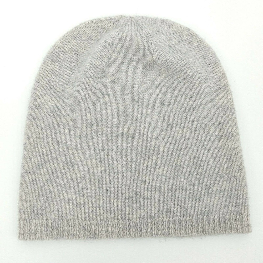 TAHARI 100% Cashmere Slouchy Beanie Light Gray Hat